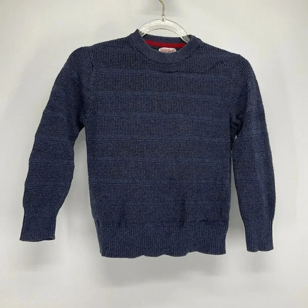 Cat & Jack Crew Neck Sweater Boys Small Blue Pullover Cotton Jumper Solid 6/7